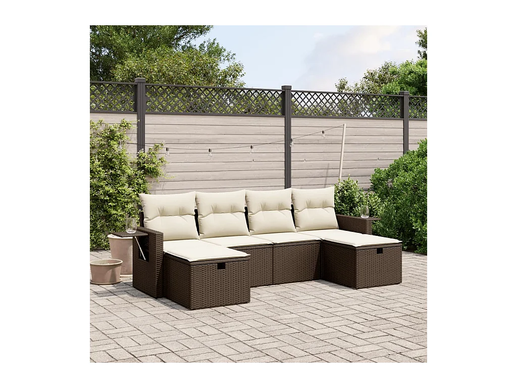 Salon de jardin avec coussins 6 pcs marron résine tressée
