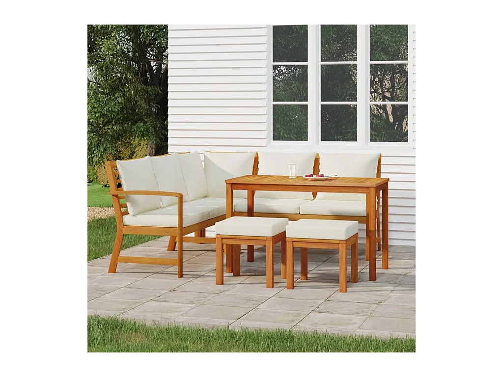 Juego comedor de jardín 6 pzas con cojines madera maciza acacia
