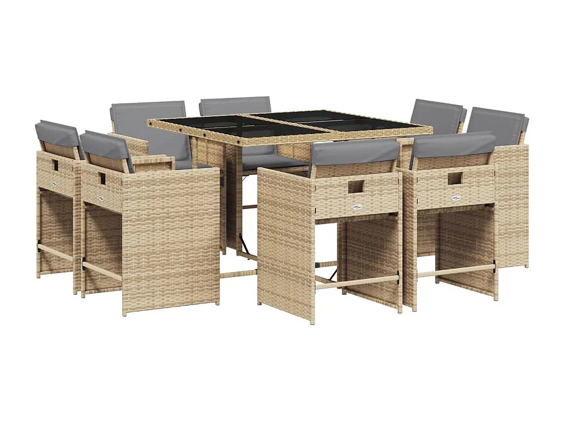 Ensemble à manger de jardin et coussins 9 pcs mélange beige
