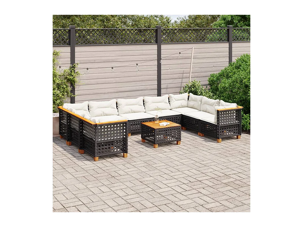 Set Divani da Giardino 10pz con Cuscini in Polyrattan Nero