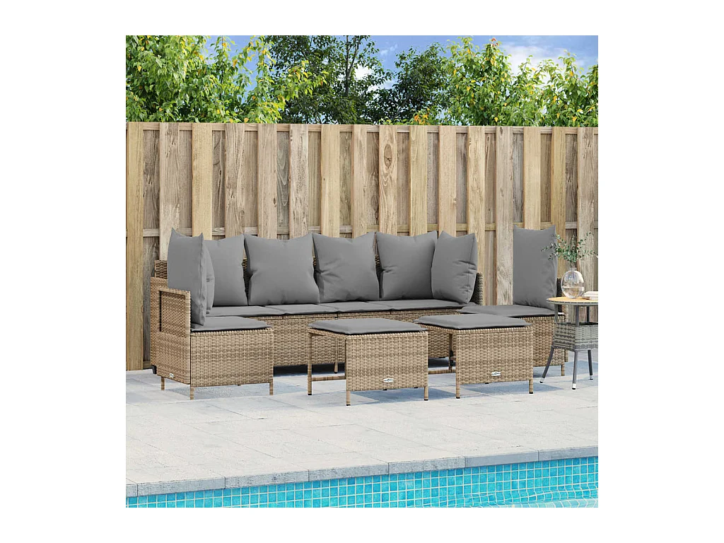 Salon de jardin avec coussins 5 pcs beige résine tressée
