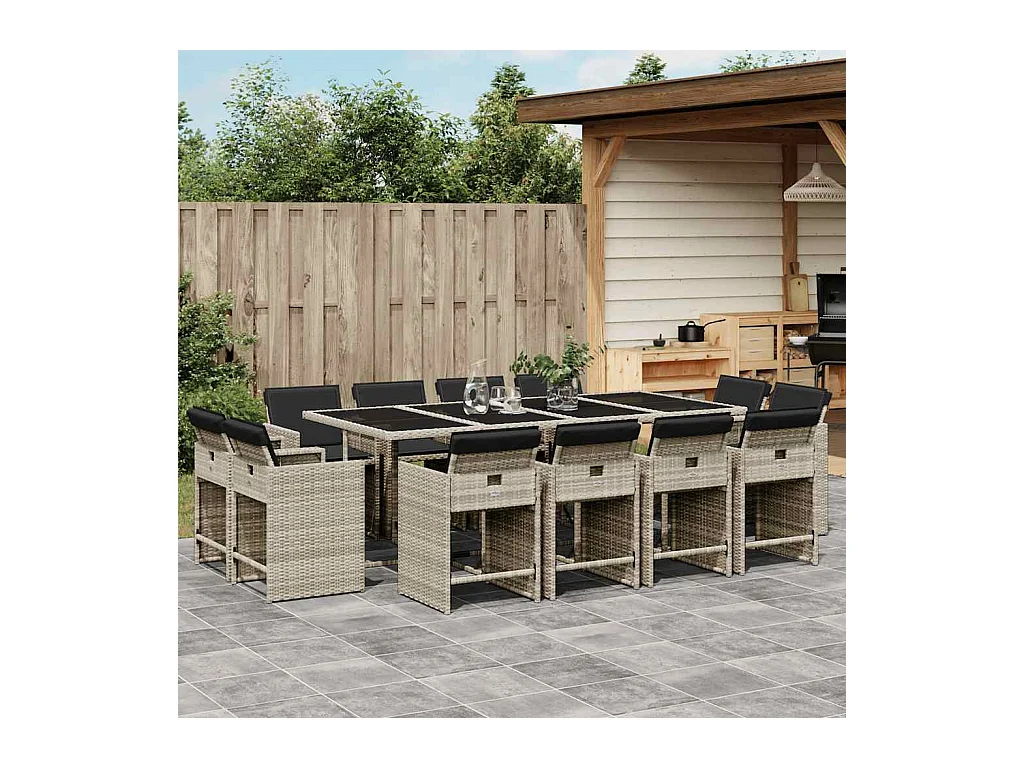 Ensemble à manger de jardin et coussins 13 pcs gris clair rotin
