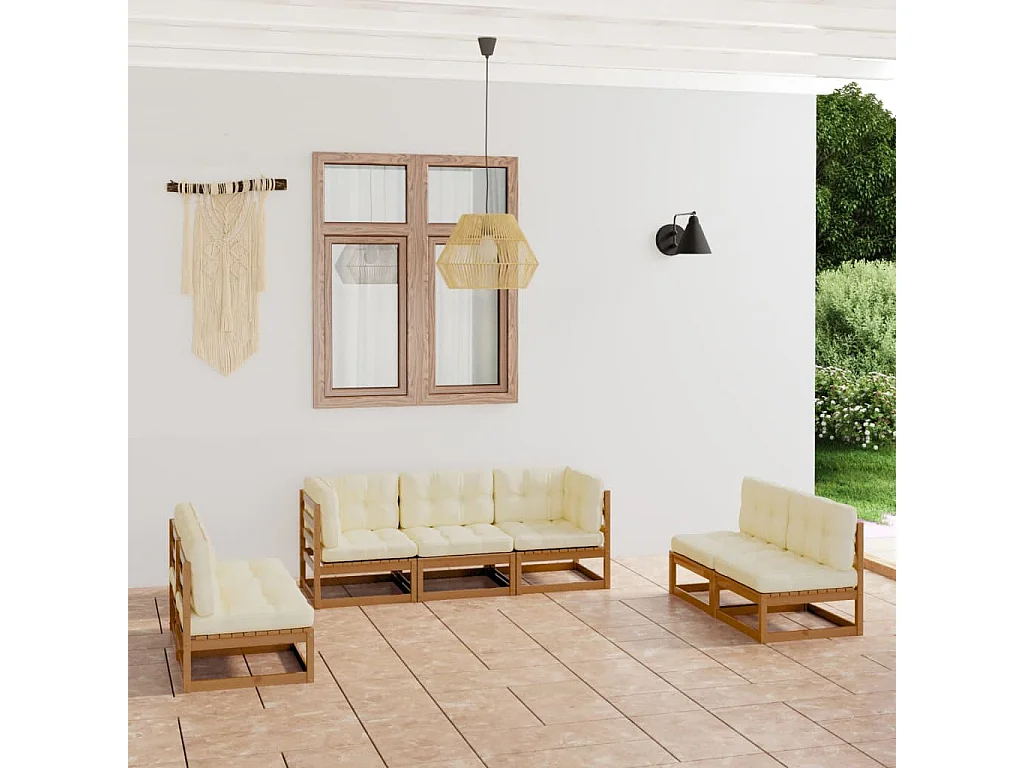 7-tlg. Garten-Lounge-Set mit Kissen Kiefer Massivholz