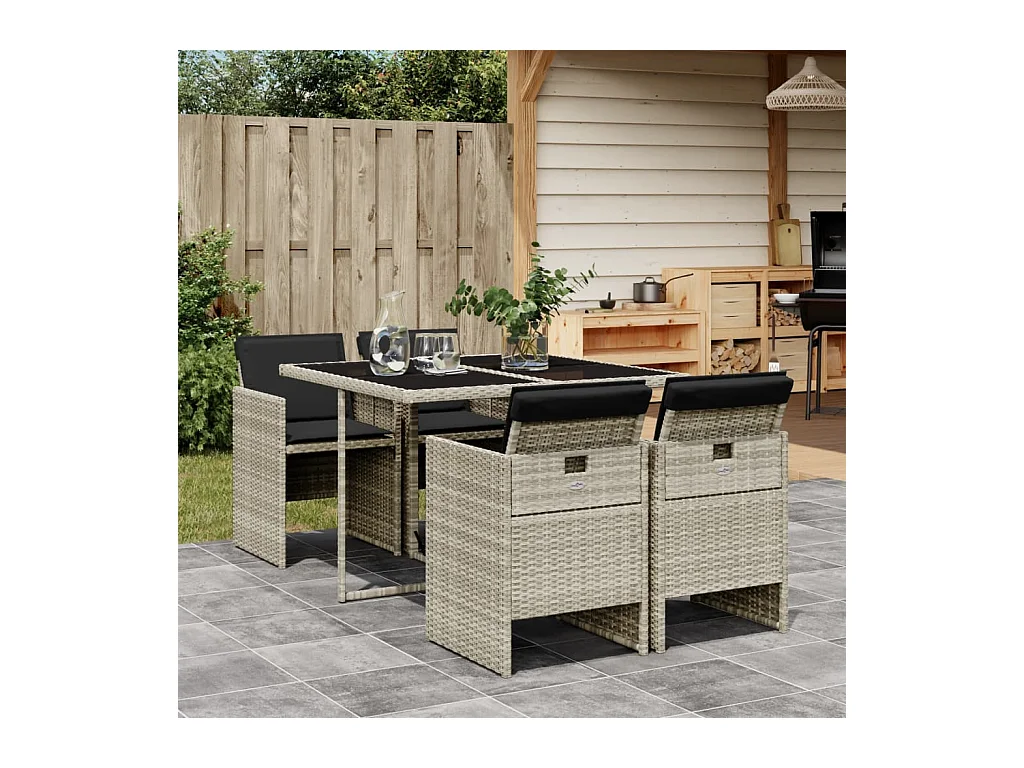 Set Pranzo da Giardino 5pz con Cuscini Grigio Chiaro Polyrattan