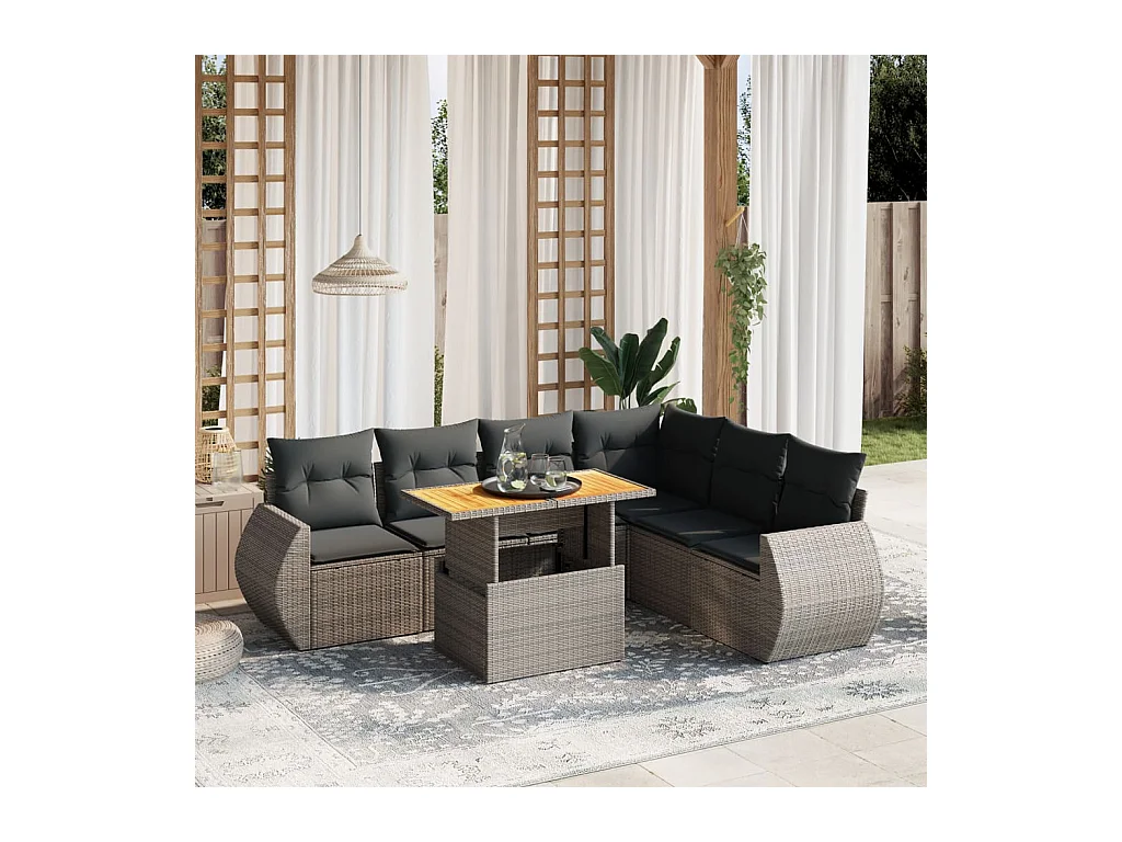 Set Divani da Giardino 7 pz con Cuscini Grigio in Polyrattan