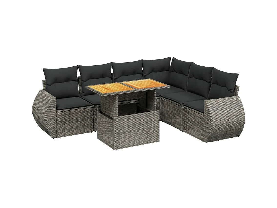 Set Divani da Giardino 7 pz con Cuscini Grigio in Polyrattan