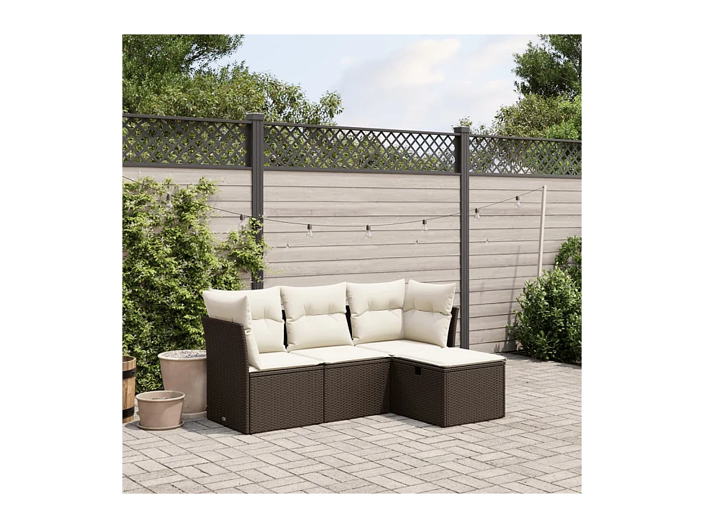 4-delige Loungeset met kussens poly rattan bruin