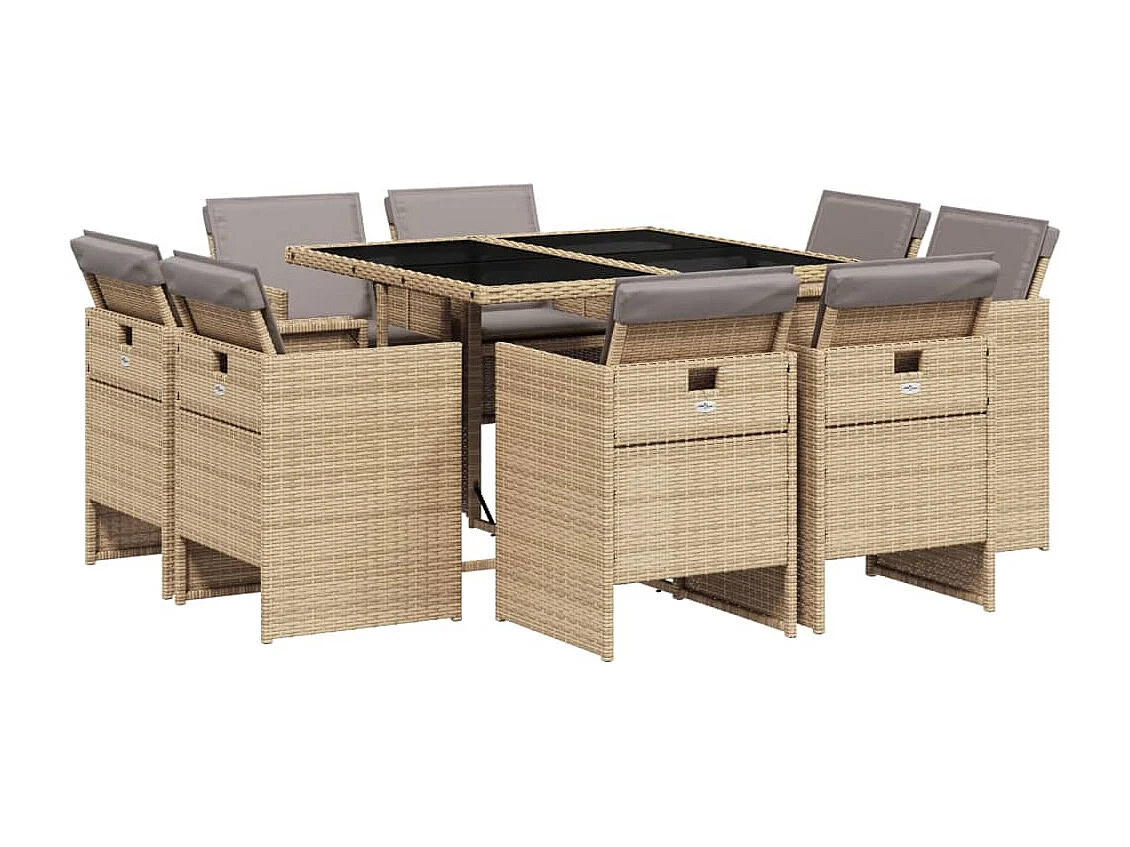 Ensemble à manger de jardin et coussins 9 pcs mélange beige