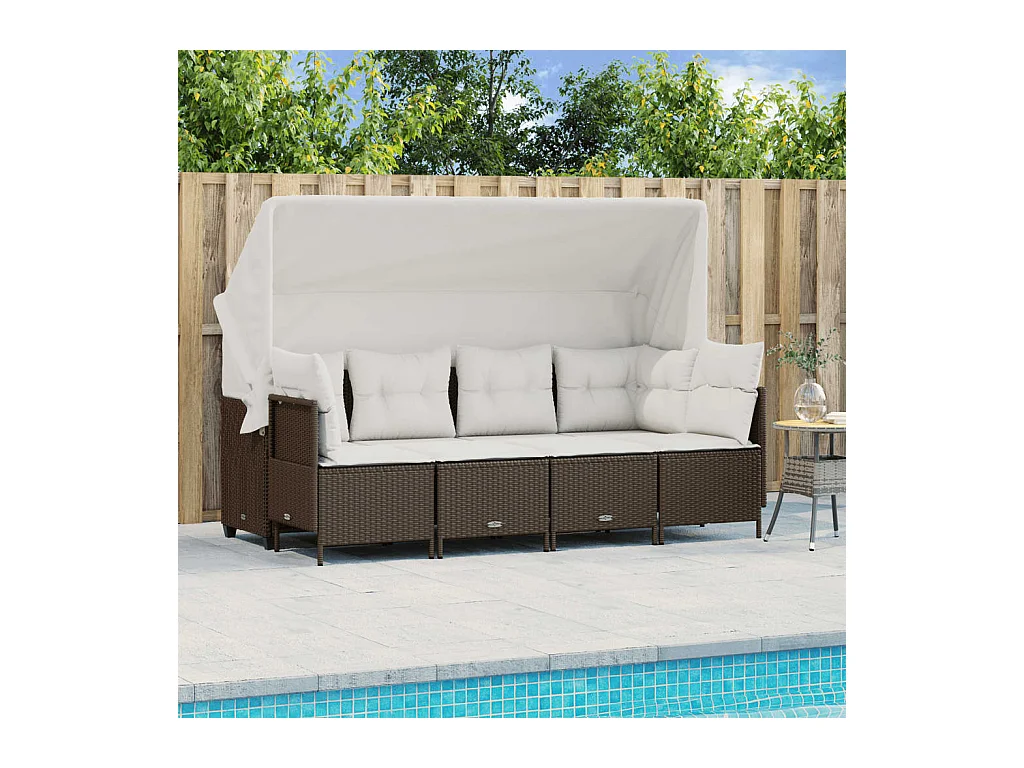 Salon de jardin avec coussins 5 pcs marron résine tressée