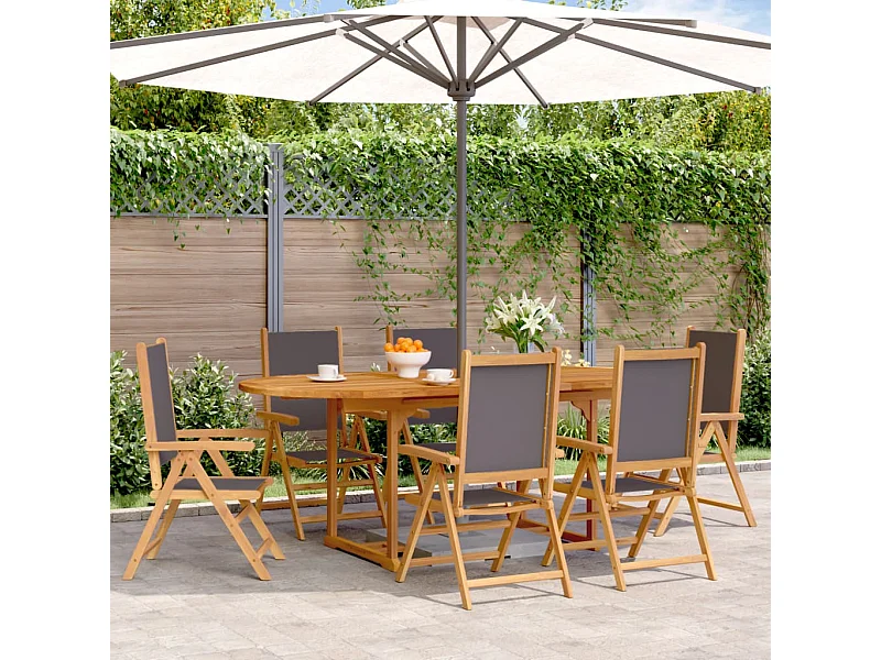 Set de comedor de jardín 7 pzas tela madera maciza antracita