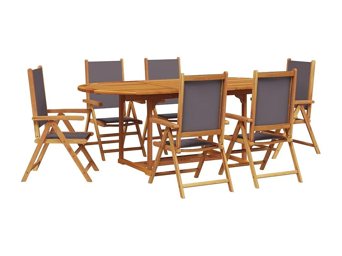 Set de comedor de jardín 7 pzas tela madera maciza antracita