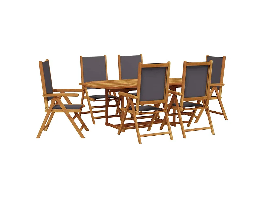 7-delige Tuinset massief hout en stof antracietkleurig