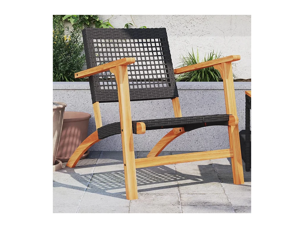 Gartenstühle 2 Stk. Schwarz Poly Rattan und Akazienholz