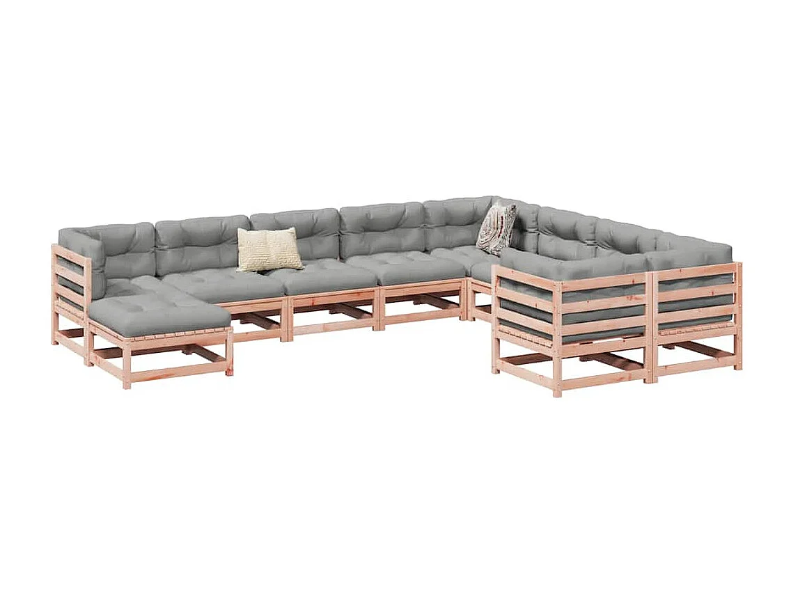 Salon de jardin avec coussins 10 pcs bois massif sapin douglas