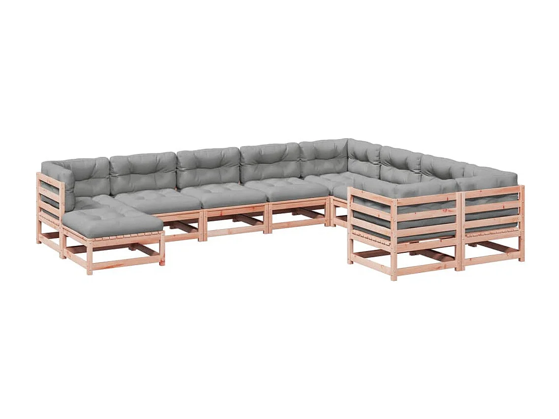 Salon de jardin avec coussins 10 pcs bois massif sapin douglas