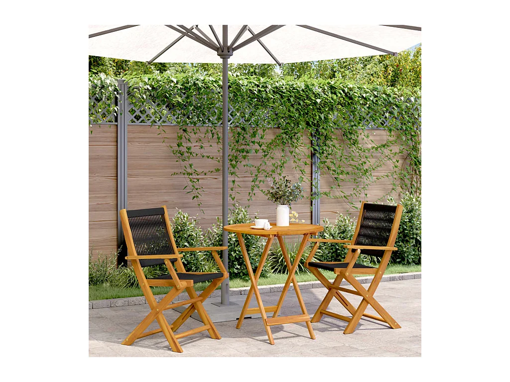 Ensemble de bistro 3 pcs noir polypropylène et bois massif