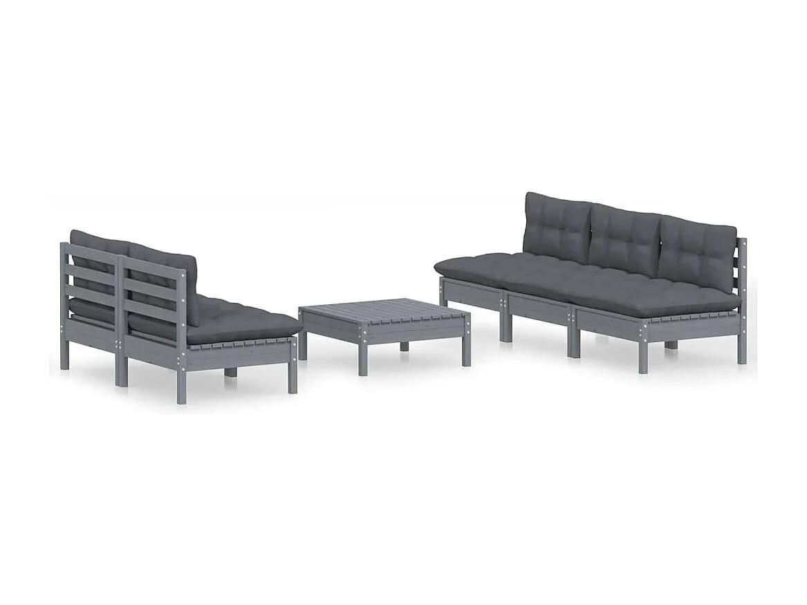 Set Divani da Giardino 6 pz con Cuscini Antracite Legno di Pino