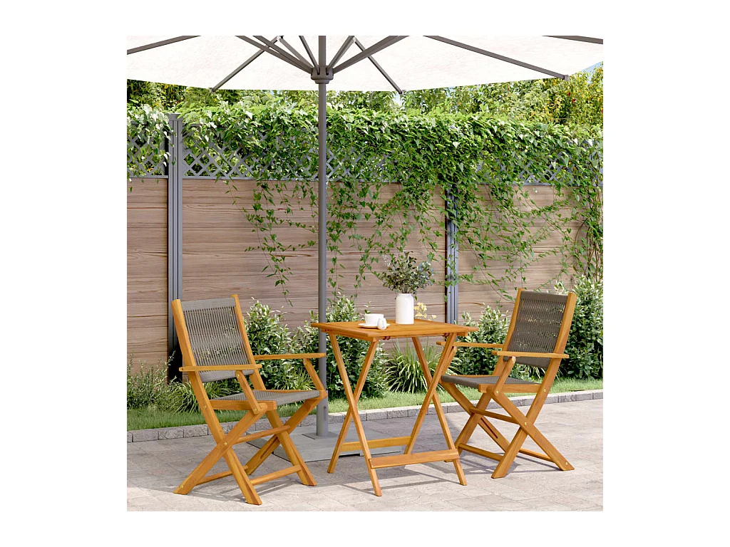 Ensemble de bistro 3 pcs gris polypropylène et bois massif