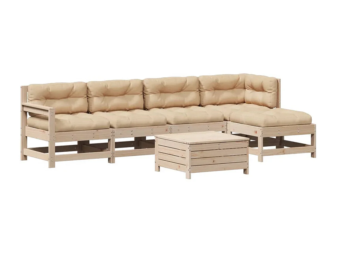 6 pcs conjunto lounge de jardim c/ almofadões pinho maciço