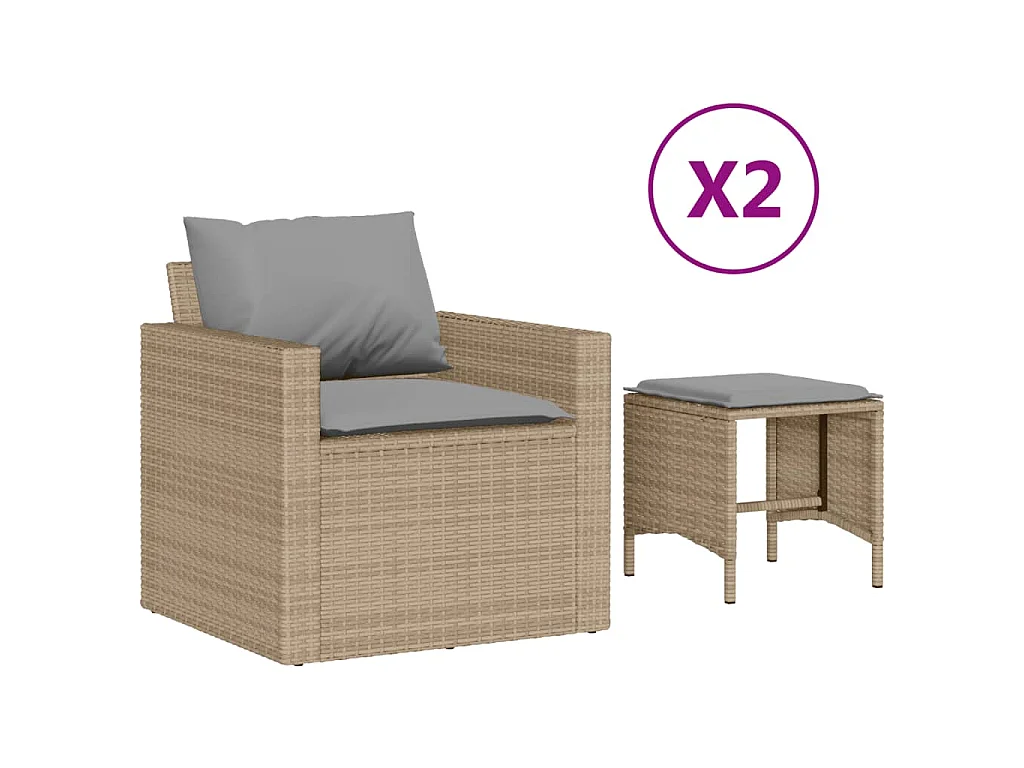 4-tlg. Garten-Sofagarnitur mit Kissen Beige Poly Rattan