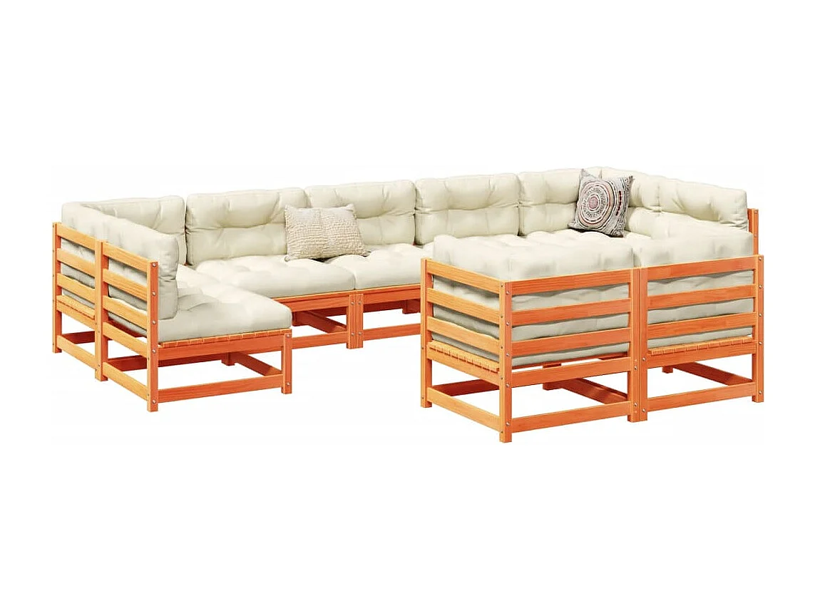 9-delige Loungeset massief grenenhout wasbruin