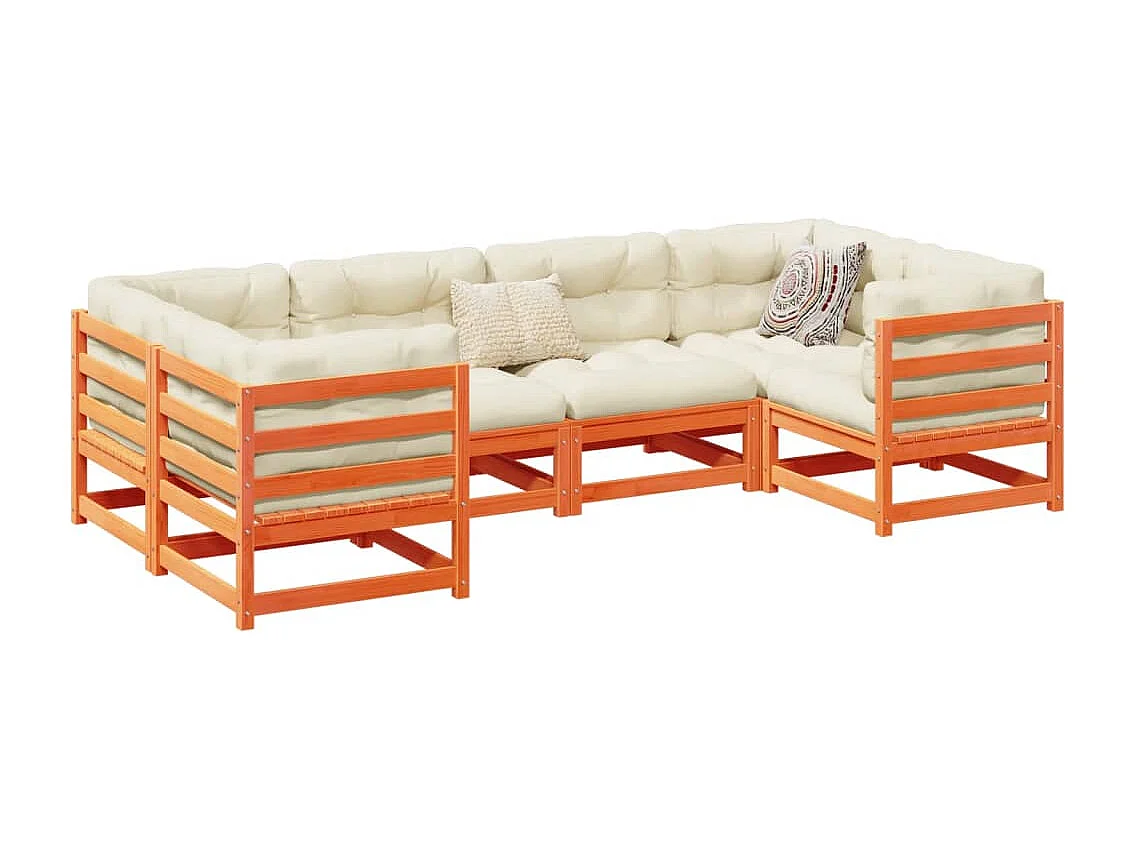 6 pcs conjunto sofás de jardim madeira de pinho castanho cera