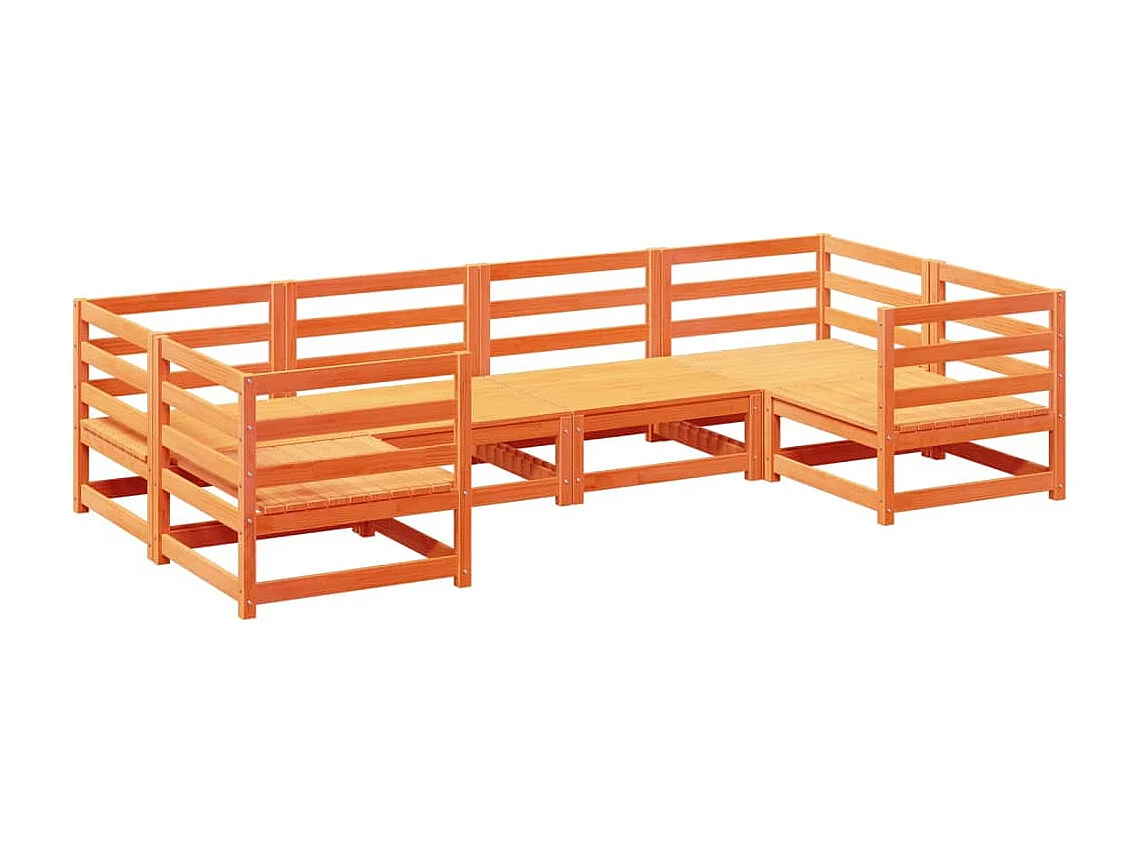 6 pcs conjunto sofás de jardim madeira de pinho castanho cera