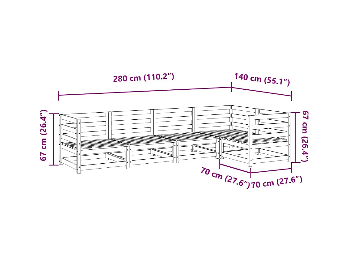 Salon de jardin 5 pcs bois de pin massif