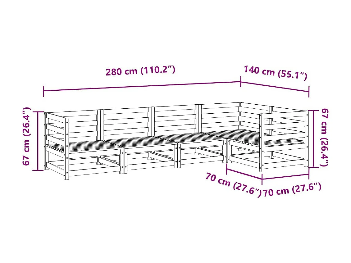 Salon de jardin 5 pcs bois de pin massif