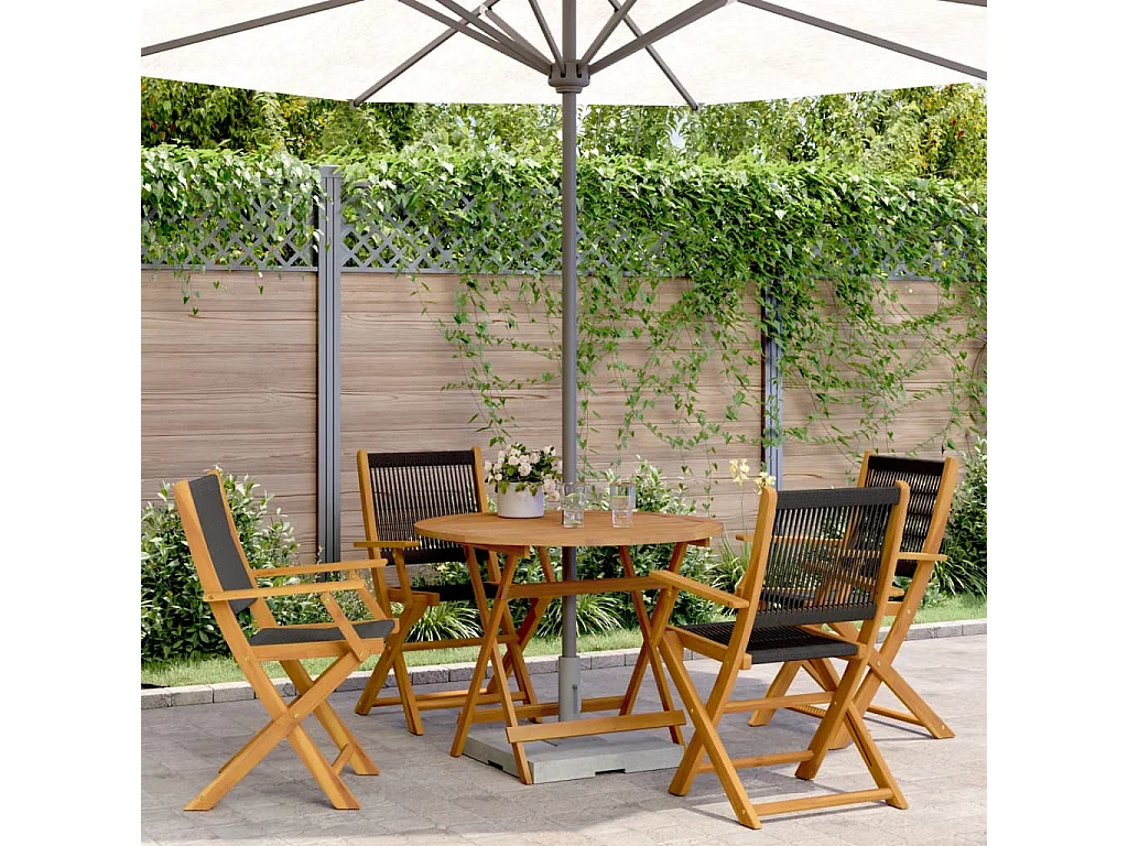 5 pcs conj. jantar p/ jardim polipropileno/madeira maciça preto