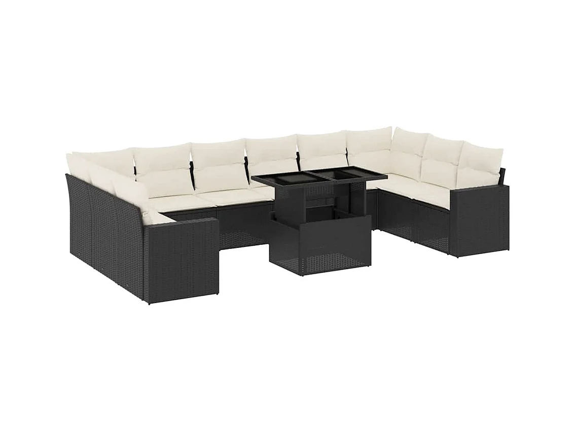 Set Divani da Giardino 11 pz con Cuscini in Polyrattan Nero