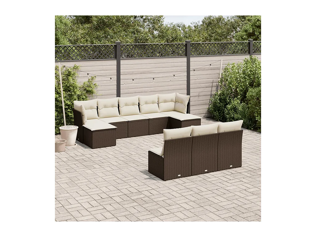 Set Divani da Giardino 10pz con Cuscini in Polyrattan Marrone