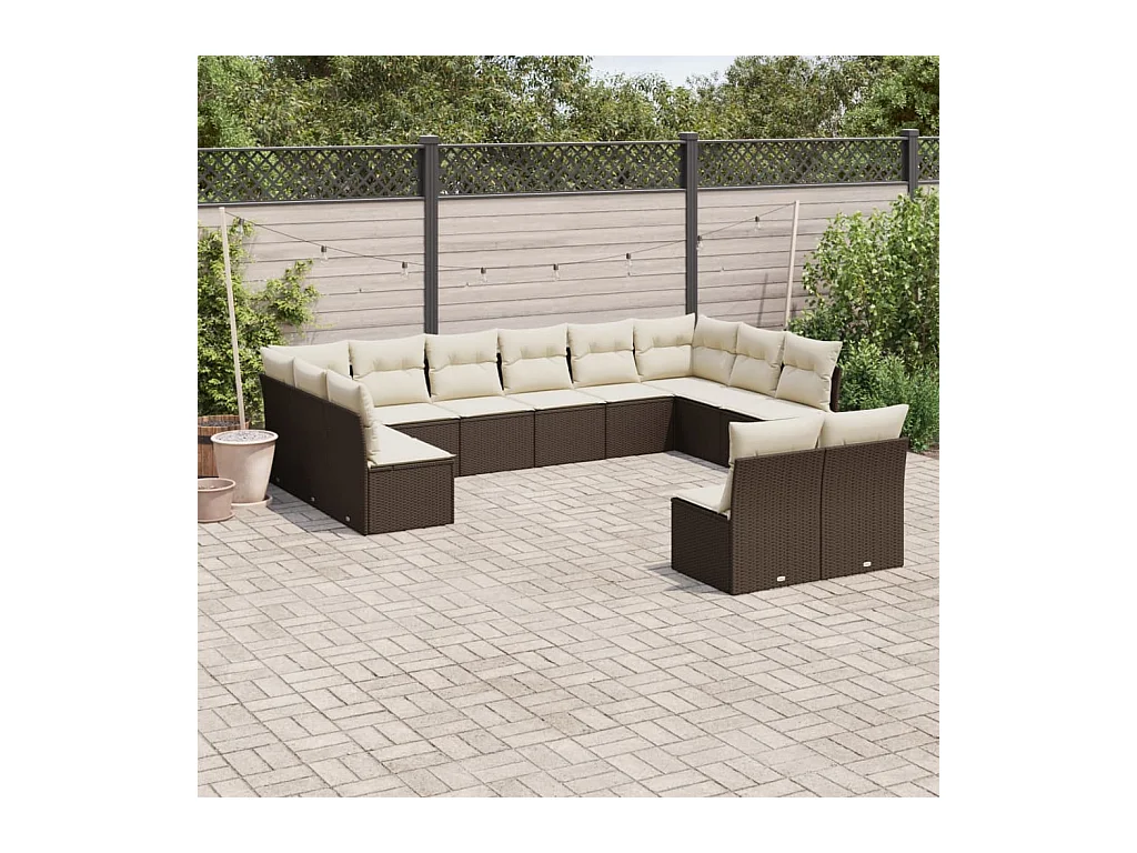 Salon de jardin avec coussins 12 pcs marron résine tressée