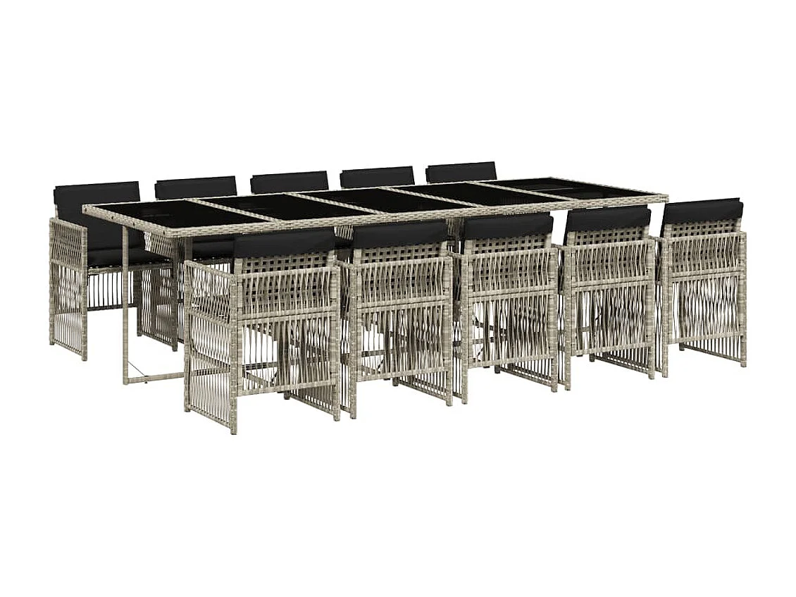 Set Pranzo Giardino 11pz con Cuscini Grigio Chiaro Polyrattan