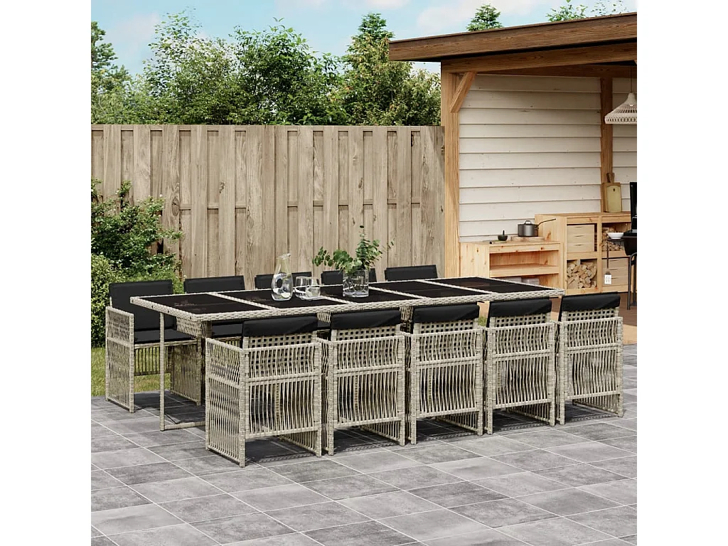 Ensemble à manger de jardin 11pcs avec coussins gris poly rotin