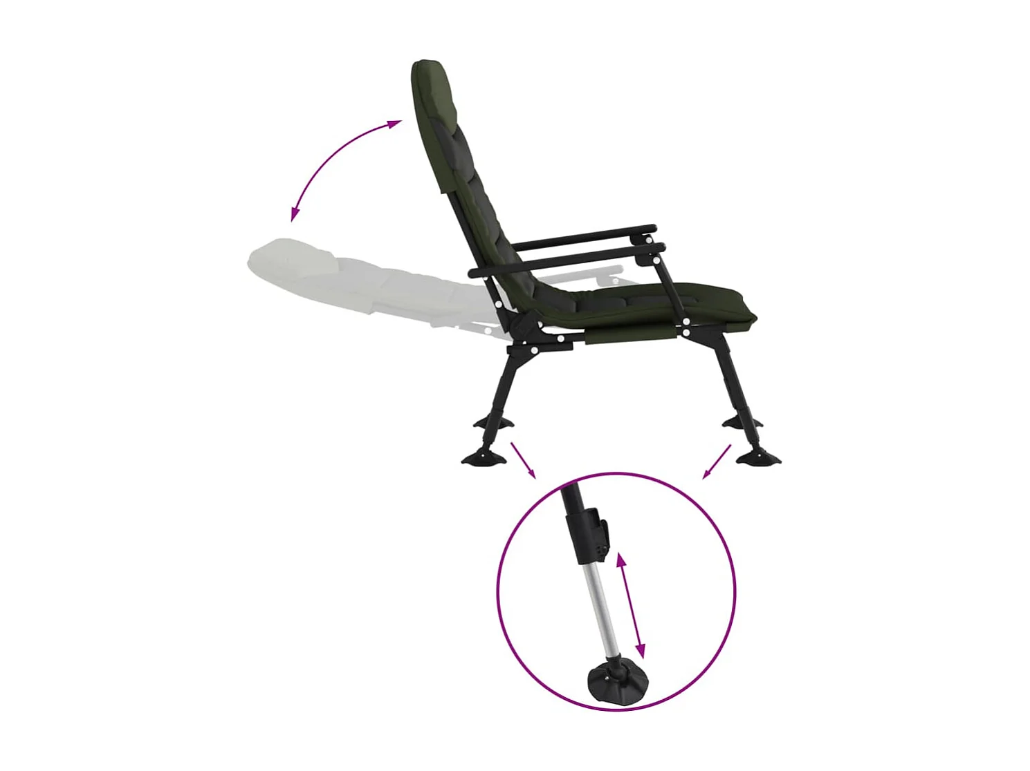 Silla de pesca con reposabrazos plegable verde