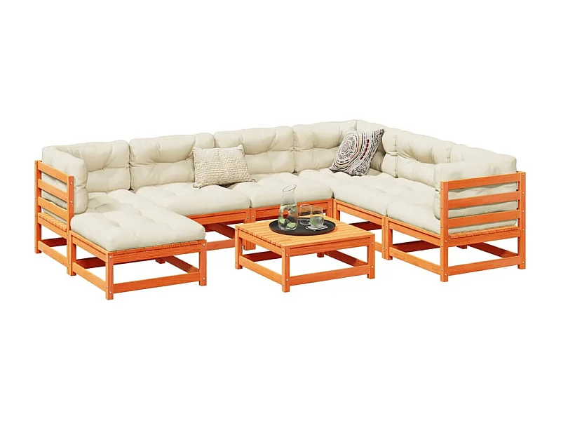 Salon de jardin 8 pcs marron cire bois de pin massif