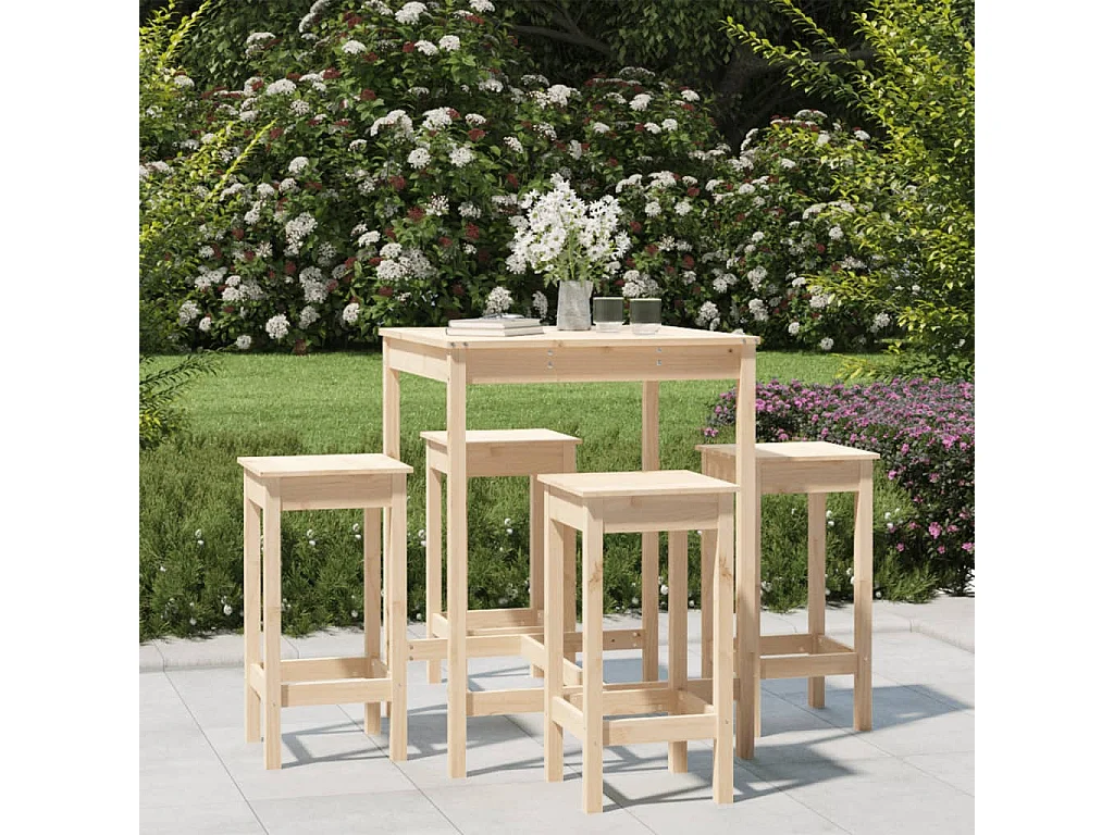 5 pcs conjunto de bar para jardim pinho maciço