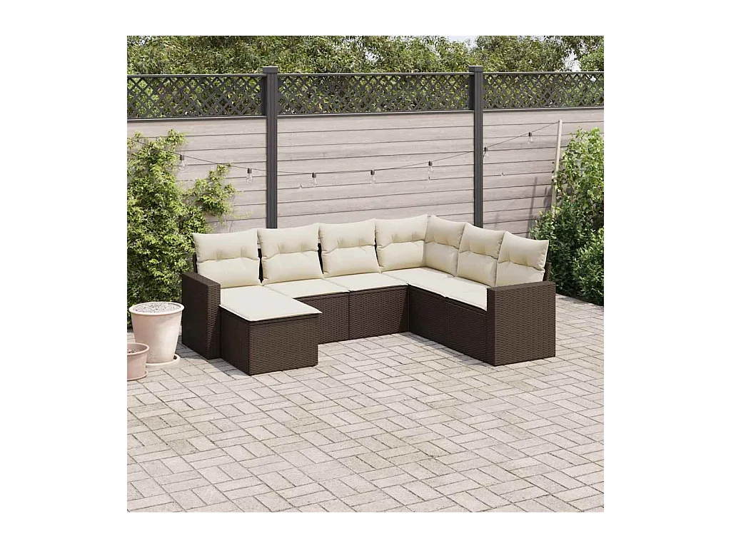7-tlg. Garten-Sofagarnitur mit Kissen Braun Poly Rattan