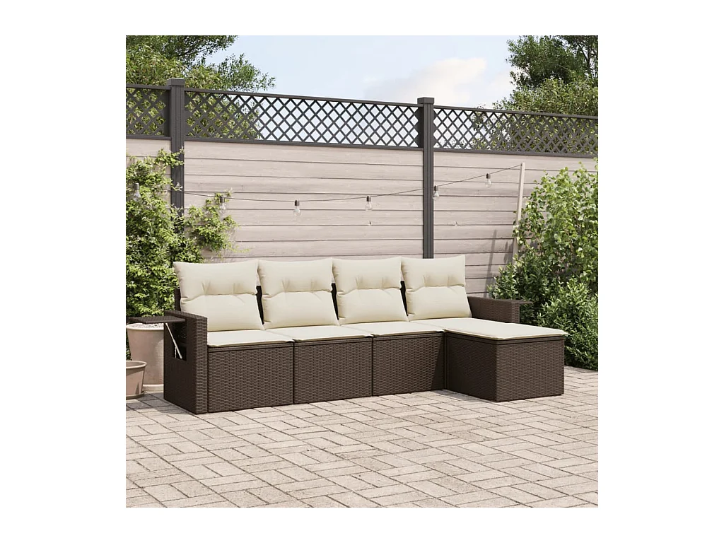 Salon de jardin avec coussins 5 pcs marron résine tressée