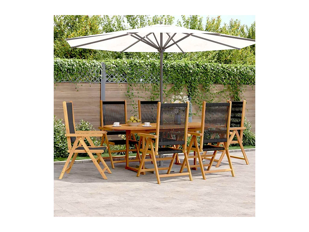 Ensemble à Manger de jardin 7pcs noir polypropylène bois massif