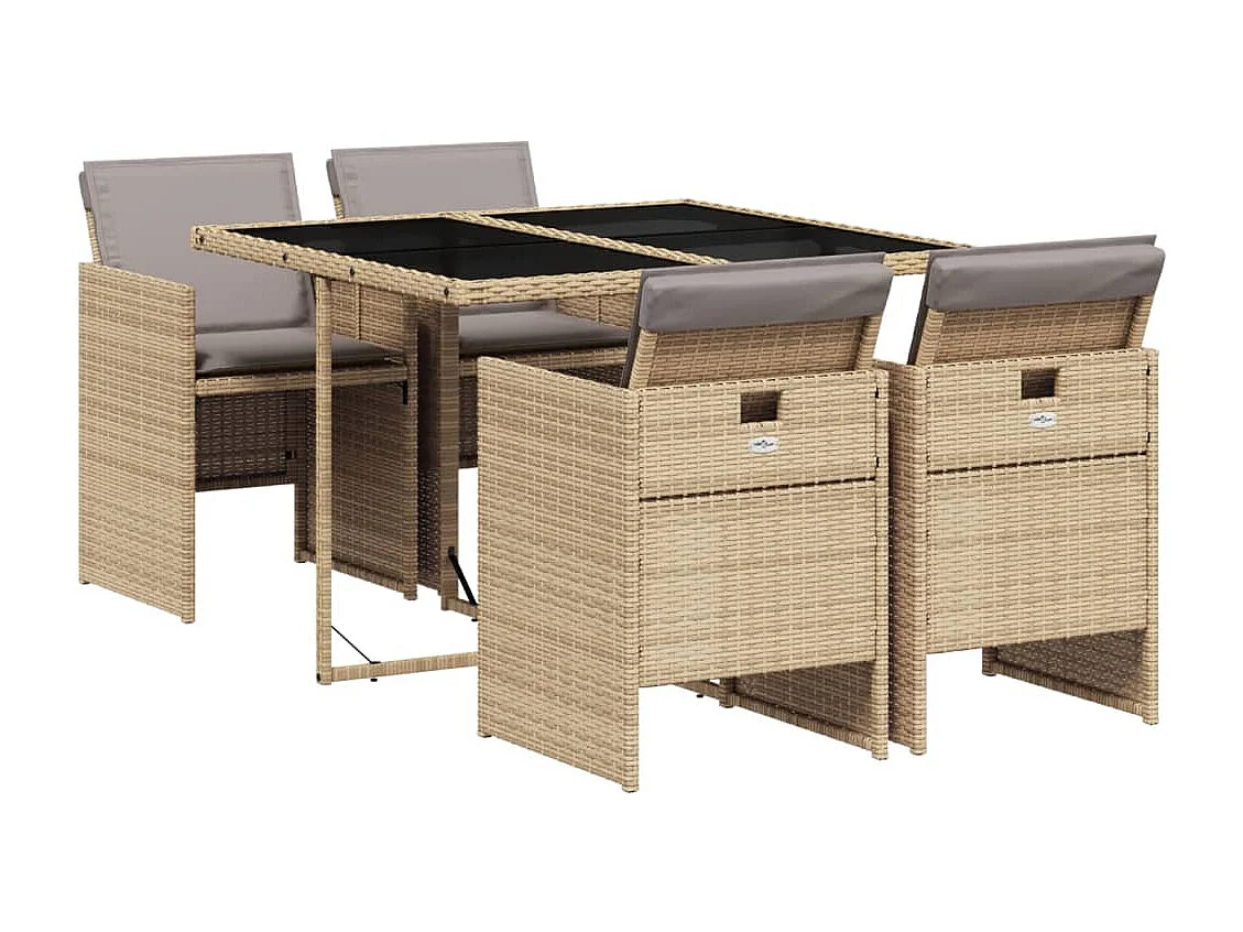 5-tlg. Garten-Essgruppe mit Kissen Beigemischung Poly Rattan