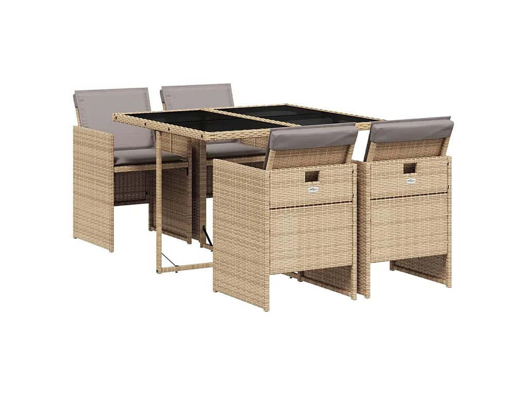 Ensemble à manger de jardin coussins 5 pcs mélange beige rotin