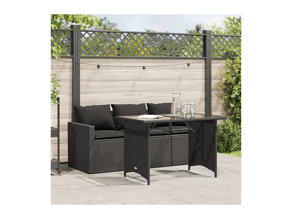 Ensemble à manger de jardin coussins 2pcs noir résine tressée