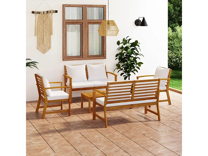 5-tlg. Garten-Lounge-Set mit Auflagen Massivholz Akazie