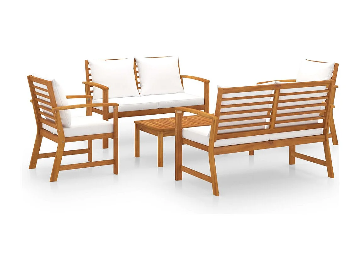 Salon de jardin 5 pcs avec coussin Bois d'acacia solide