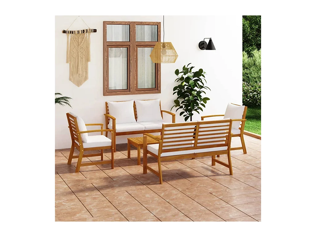 Salon de jardin 5 pcs avec coussin Bois d'acacia solide