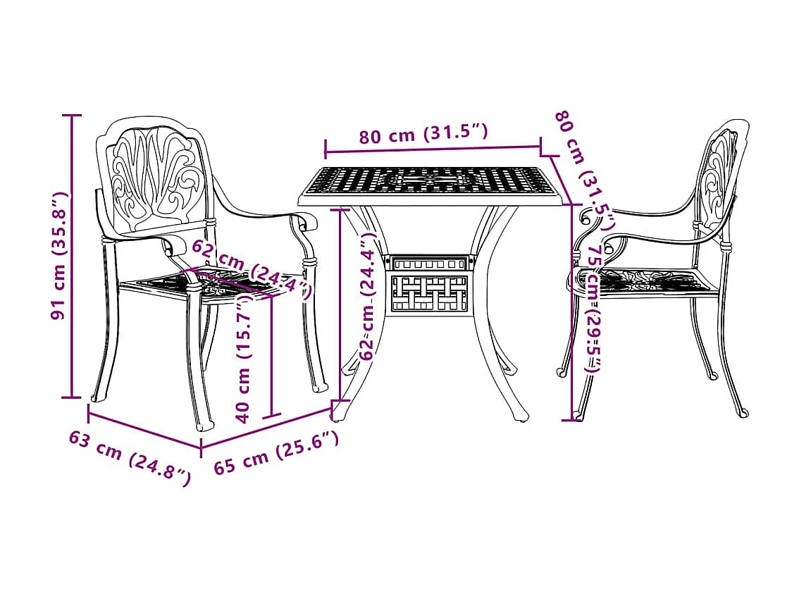 3 pcs conjunto de bistrô alumínio fundido verde