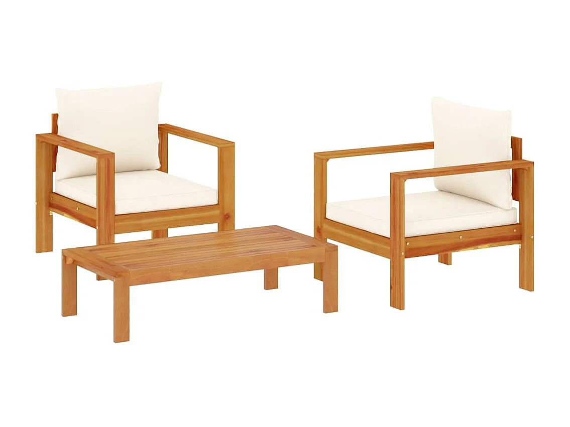 Salon de jardin avec coussins 3 pcs bois massif d'acacia