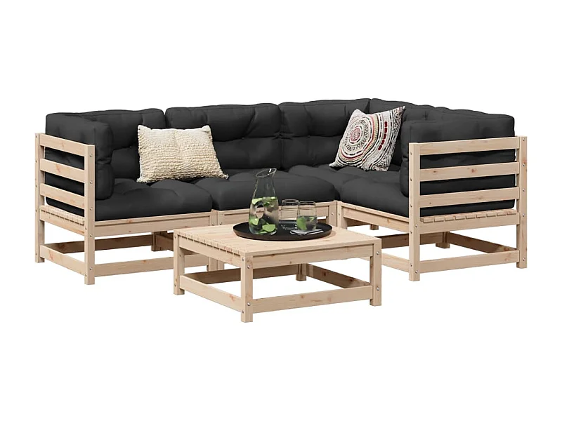 Set Divani da Giardino 5 pz in Legno Massello di Pino